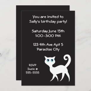 Black and White Cat Birthday Party Invitation