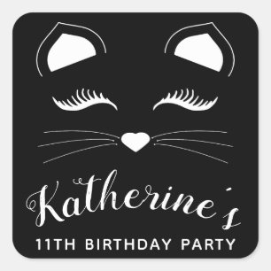 Black and White Cat Birthday Party Square Sticker