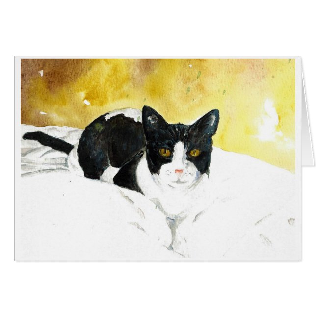 Black and white cat blank card (Front Horizontal)