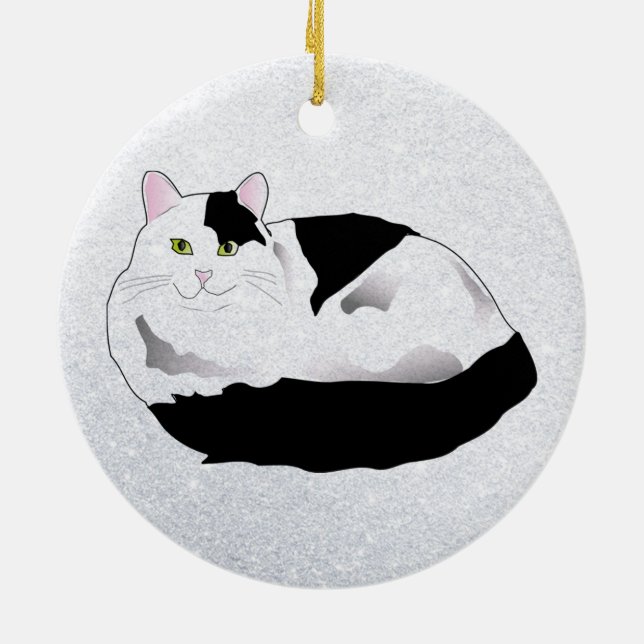 black and white cat ceramic tree decoration (Back)