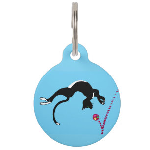 Black and white Cat chasing a bouncing ball Pet Tag