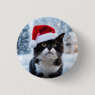 Black and white cat Christmas 3 Cm Round Badge