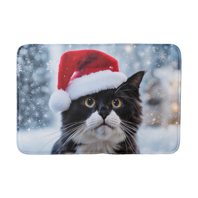 Black and white cat Christmas Bath Mat (Front)