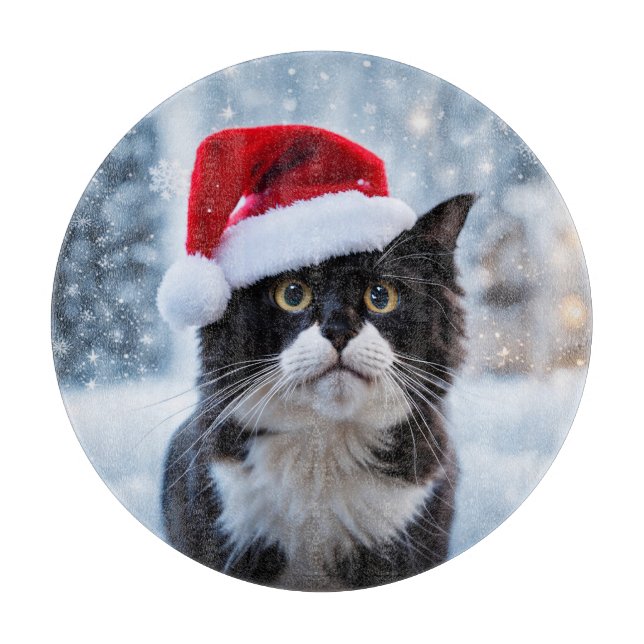 Black and white cat Christmas Cutting Board (Front)