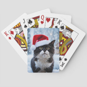 Black and white cat Christmas Playing Cards