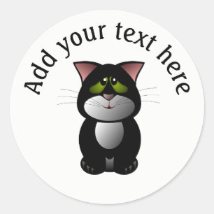 Black and White Cat Classic Round Sticker