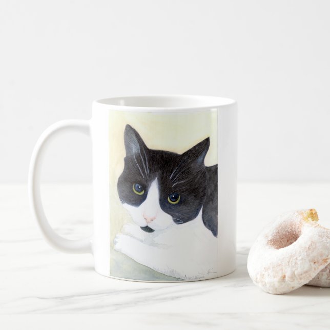 Black and White Cat Coffee Mug (With Donut)