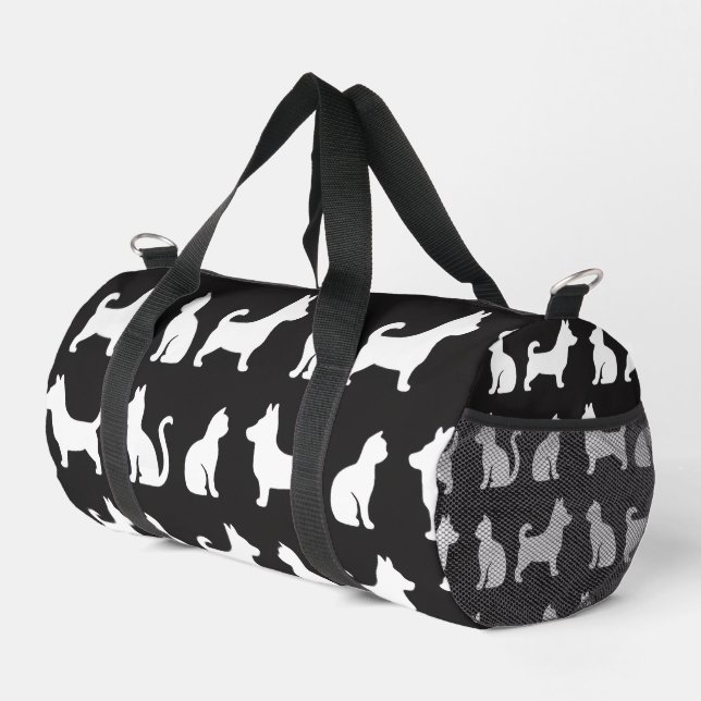 Black and White Cat Corgi Pattern Pet Lovers Cute Duffle Bag (Right Corner)