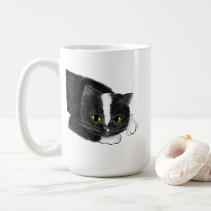 Black and White Cat Custom Name Coffee Mug
