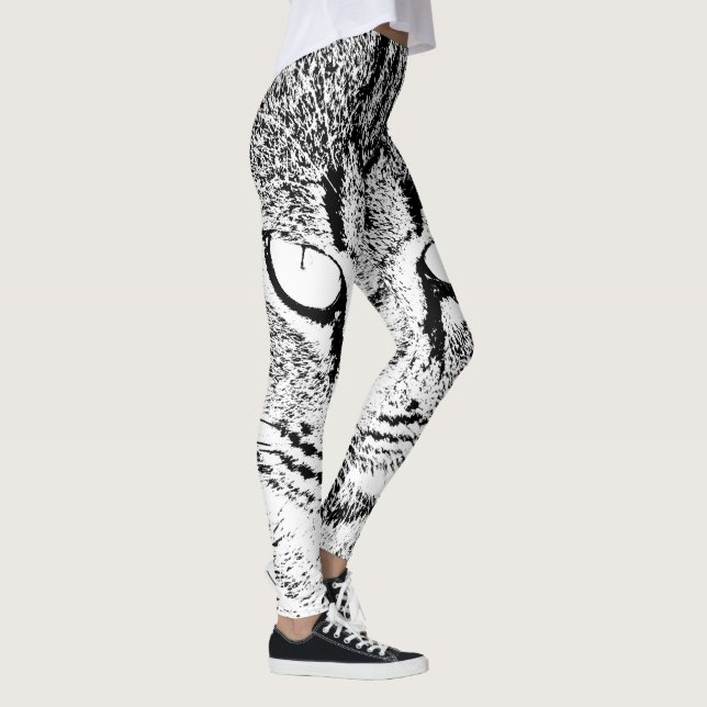Black and White Cat Design Leggings (Right)