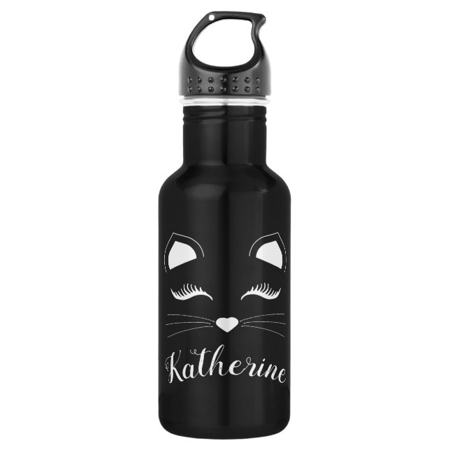 Black and White Cat Face 532 Ml Water Bottle (Front)