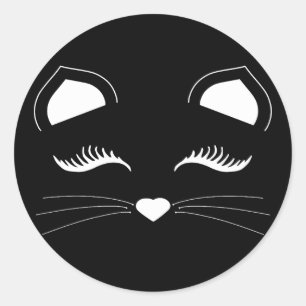 Black and White Cat Face Classic Round Sticker