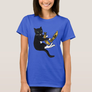 Black and White cat fishing T shirt