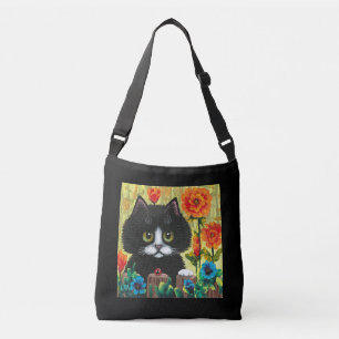 Black and White Cat Flowers Crossbody Bag