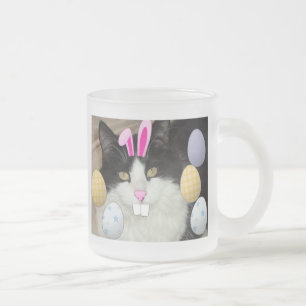 Black and White Cat Frosted Glass Coffee Mug