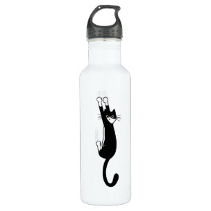 Black and White Cat Hanging On   Funny Tuxedo Cat 710 Ml Water Bottle