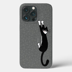Black and White Cat Hanging On   Funny Tuxedo Cat iPhone 13 Pro Case