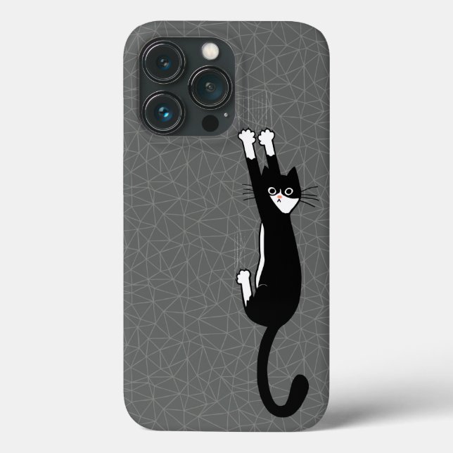 Black and White Cat Hanging On | Funny Tuxedo Cat Case-Mate iPhone Case (Back)