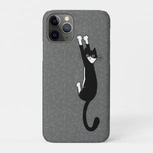 Black and White Cat Hanging On   Funny Tuxedo Cat iPhone 11 Pro Case