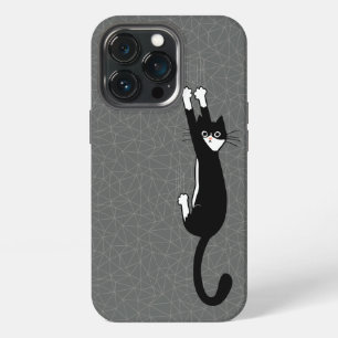 Black and White Cat Hanging On Funny Tuxedo Cat iPhone 13 Pro Case