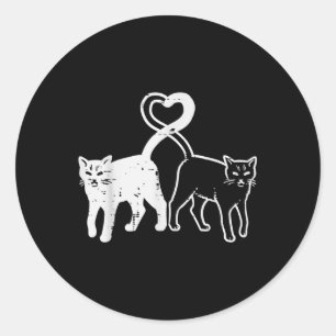 Black And White Cat Heart Tail Cute Kitten Women G Classic Round Sticker