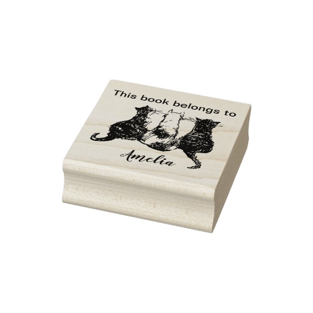Black and White Cat illustration This book belongs Rubber Stamp (Stamp)