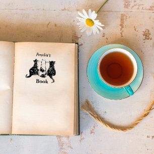 Black and White Cat illustration This book belongs Rubber Stamp