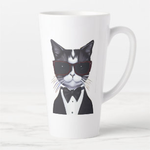 Black and White Cat in a Tuxedo and Bow Tie Latte Mug