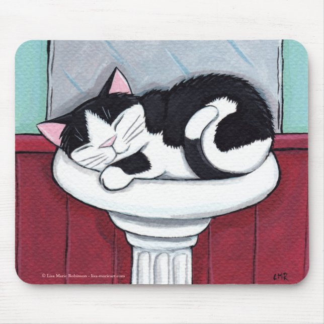 Black and White Cat in Bathroom Sink - Cat Art Mouse Mat (Front)
