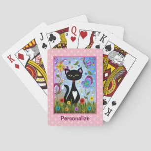 Black And White Cat In The Garden Personalised Playing Cards