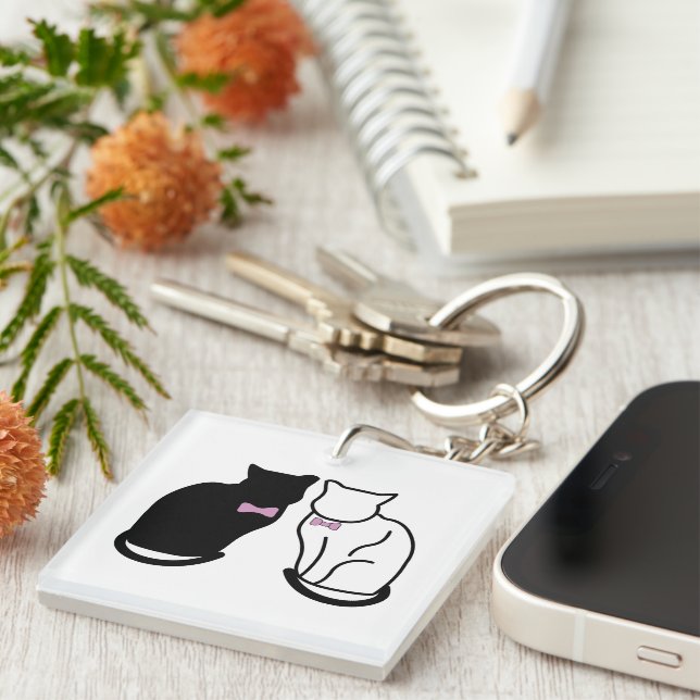 Black and White Cat Key Ring (Front Right)