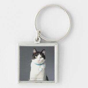 Black and white cat key ring