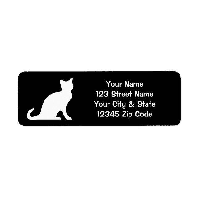 Black and white cat labels with custom address (Front)