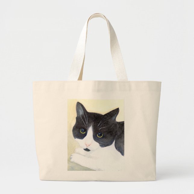 Black and White Cat Large Tote Bag (Front)