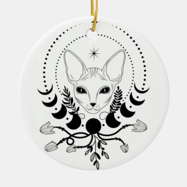 Black and White Cat Moon Window Suncatcher Ceramic Tree Decoration (Front)