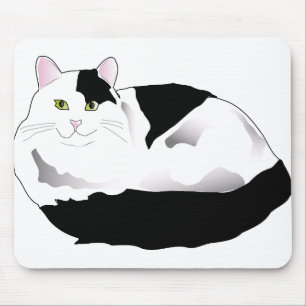 Black and White Cat Mouse Mat