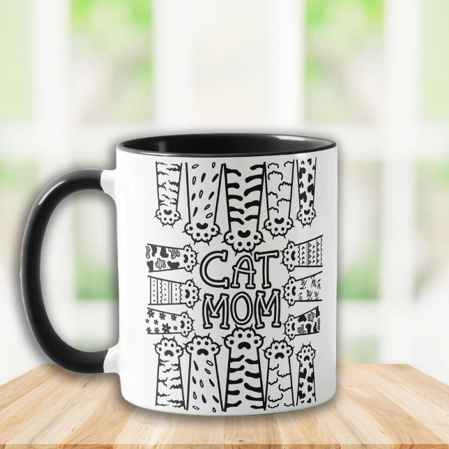 Black and white cat mum with cat paws mug (Creator Uploaded)