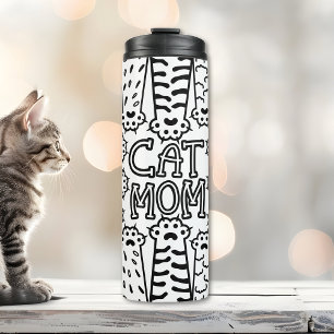 Black and white cat mum with cat paws thermal tumbler