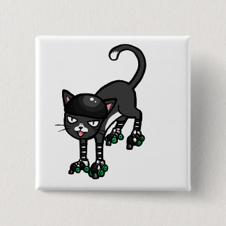 Black and white cat on Rollerskates 15 Cm Square Badge
