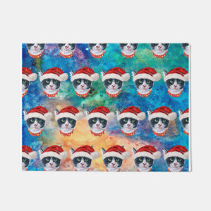 Black And White Cat Pattern Christmas Party Doormat