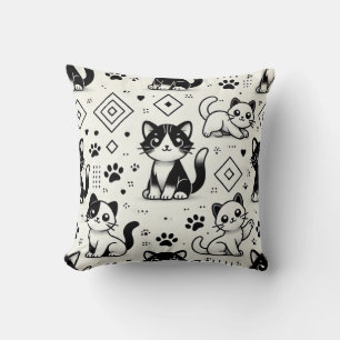 Black and White Cat Pattern Pillow