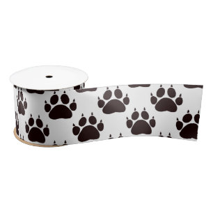 Black And White Cat Paw Pattern Satin Ribbon