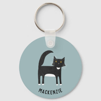 Black and White Cat Personalised Key Ring