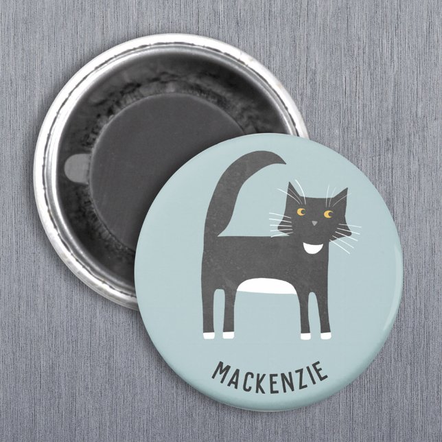 Black and White Cat Personalised Magnet (Creator Uploaded)