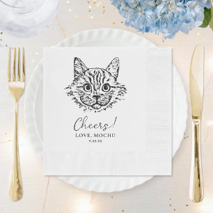 Black and White Cat Personalised Wedding Napkin