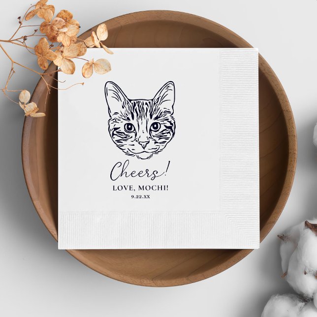 Black and White Cat Personalised Wedding Napkin (Creator Uploaded)