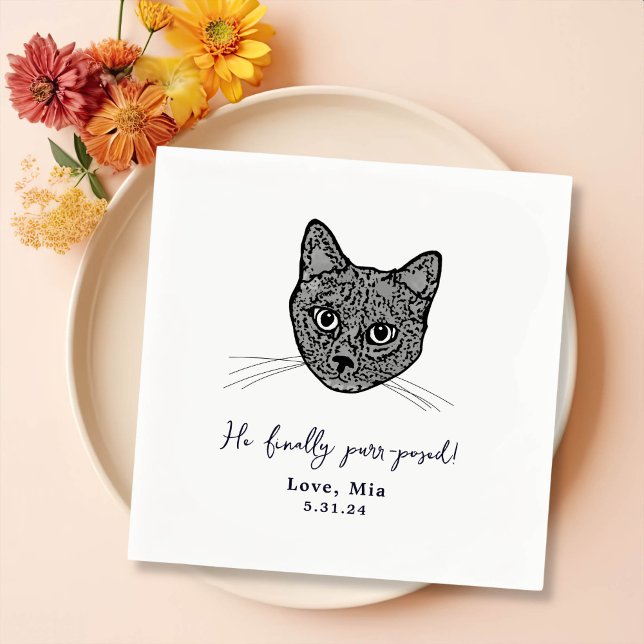 Black and White Cat Personalised Wedding Napkins (Creator Uploaded)