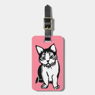 Black and White Cat Pink Luggage Tag