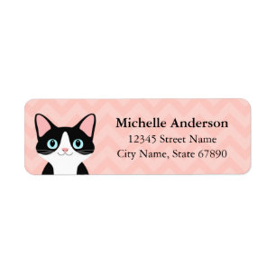 Black and White Cat Pink Return Address Label