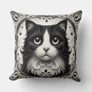  Black and White Cat Portrait Cushion